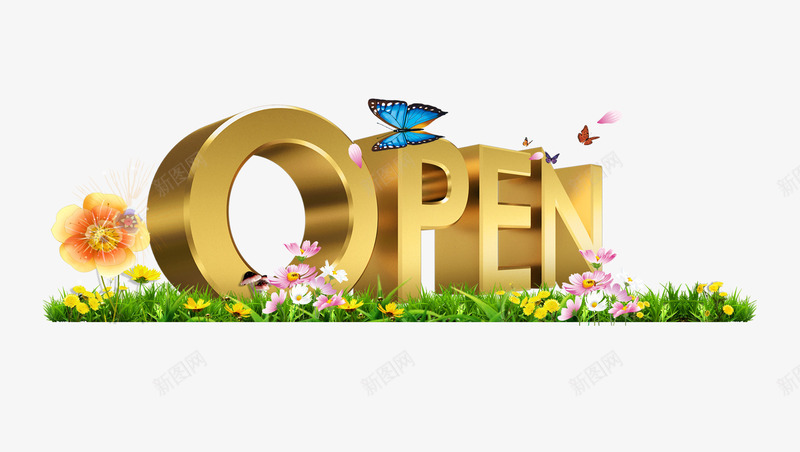 OPEN开业海报psd免抠素材_88icon https://88icon.com OPEN 开业 开业促销 绿色植物 英文开业 蝴蝶 鲜花