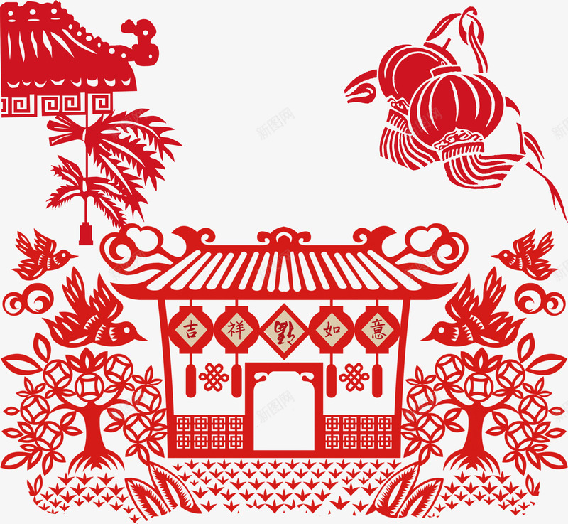 新春装饰剪影png免抠素材_88icon https://88icon.com 剪影 喜庆 新年 新春 节日装饰 装饰图案