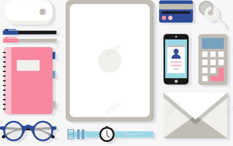 手绘办公文具png免抠素材_88icon https://88icon.com 办公文具 扁平化 手绘