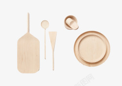 木勺和木盘木头餐具高清图片