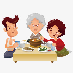 亲人团圆陪着奶奶吃饭高清图片