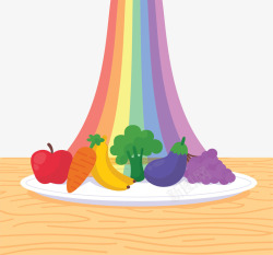 彩虹果蔬桌子上的健康食物矢量图高清图片