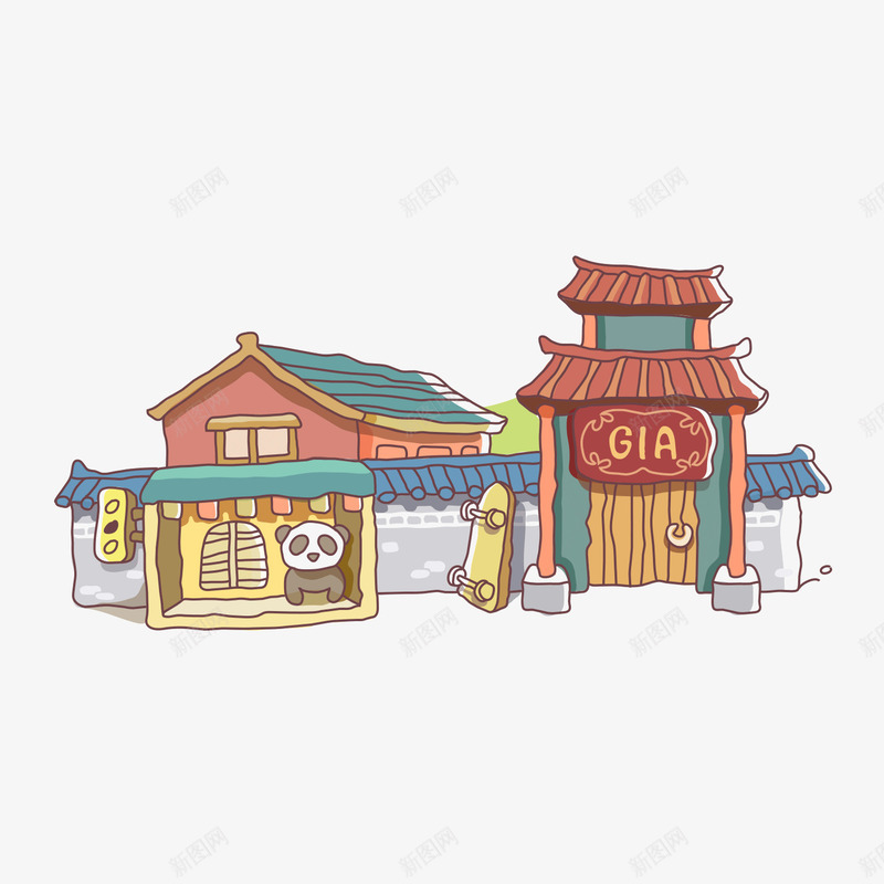 古建筑png免抠素材_88icon https://88icon.com 古代铺子 建筑 手绘 素材 线稿