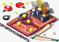 装饰体育设备和乒乓球网球棒球素材