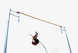 撑杆跳比赛实景运动员撑杆跳上升过程高清图片