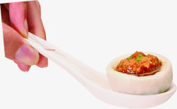 肉汤圆勺子中的肉汤圆开业高清图片