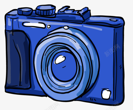 卡通手绘蓝色相机图标图标