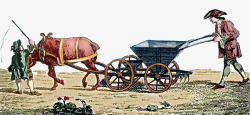 农民推车国外农民牵着马车拉着货箱耕作高清图片