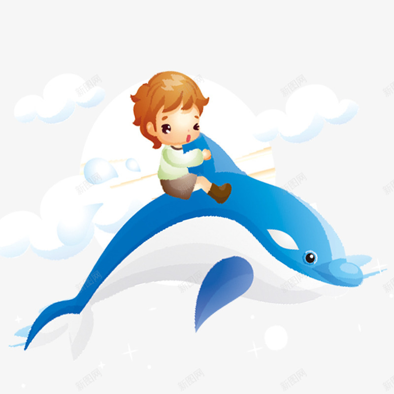 骑在海豚上的孩子psd免抠素材_88icon https://88icon.com 卡通素材 孩子 海豚