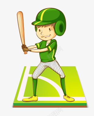 运动员绿色卡通手绘校园棒球赛矢量图图标图标