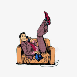 带脚沙发在沙发上打电话的男人高清图片