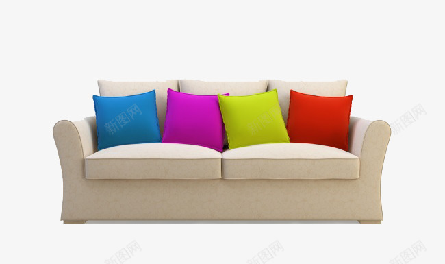 米色沙发与彩色抱枕png免抠素材_88icon https://88icon.com 产品实物 家具 彩色抱枕 米色沙发