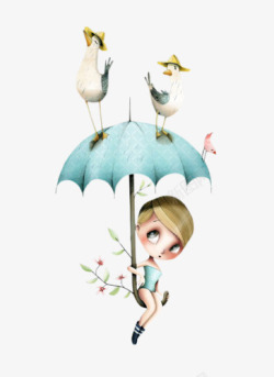 卡通插画女孩和雨伞素材
