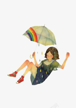 女孩雨伞下雨素材
