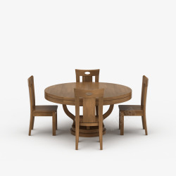 一套棕色木制圆形木桌素材