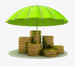 雨伞ppt绿色伞下堆放着的金币高清图片