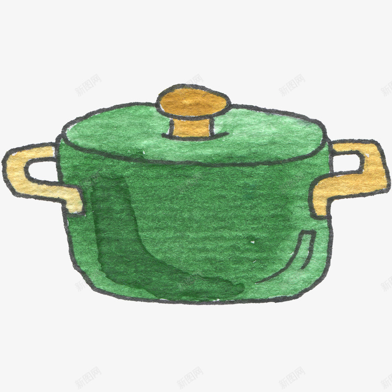 手绘厨房烘焙甜品工具png免抠素材_88icon https://88icon.com 免抠 厨房烘焙工具 手绘画 效果 绿色的锅 装饰图 装饰画