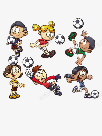 男孩女孩踢足球png免抠素材_88icon https://88icon.com 卡通 白色 红色 黄色 黑色