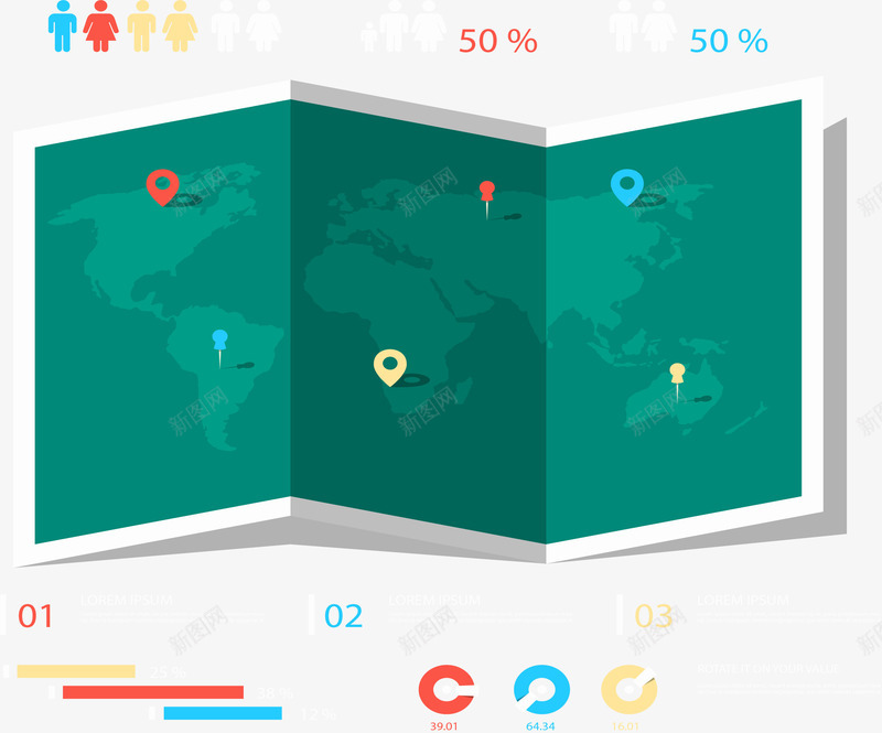 地图信息图表png免抠素材_88icon https://88icon.com 信息图表 全球化 定位符 折纸地图 矢量素材