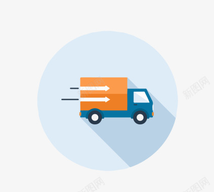 蓝色货物卡车扁平矢量图图标图标