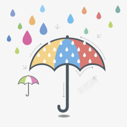 小雨大雨彩色雨滴落到彩色雨伞上高清图片