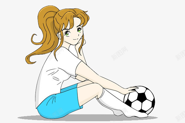 卡通足球美女png免抠素材_88icon https://88icon.com 免扣女人 卡通 坐下的女人 美女玩足球 足球美女