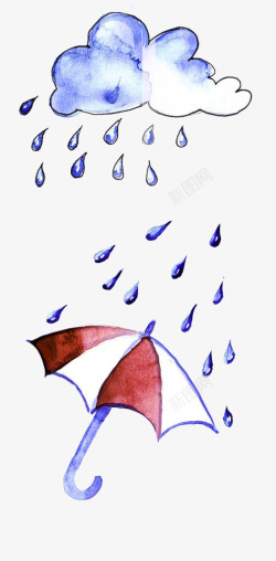 水彩装饰插图下雨天雨伞素材