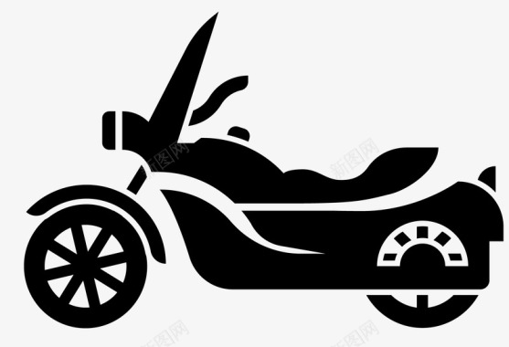 卡通手绘黑色摩托车剪影图标图标