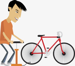 国外卡通人物给自行车打气的男子高清图片