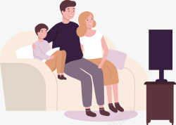 一家人在沙发上看电视矢量图素材