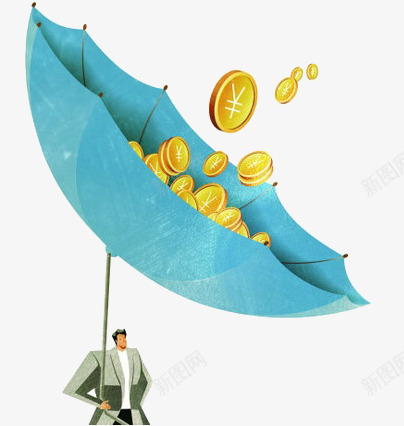 雨伞上的金币png免抠素材_88icon https://88icon.com 人物 卡通 商务 彩色 装饰 金币 金融 雨伞