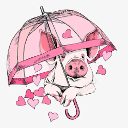 撑着雨伞的粉猪素材