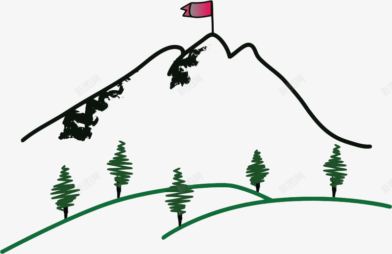 手绘简笔山png免抠素材_88icon https://88icon.com 地貌 山 山画 手绘 旗帜 树 简笔山 简笔画 简笔画山 简约