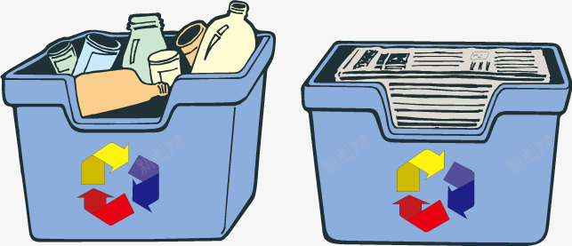 卡通蓝色分类回收收纳垃圾箱png免抠素材_88icon https://88icon.com 分类回收 回收 垃圾箱 收纳