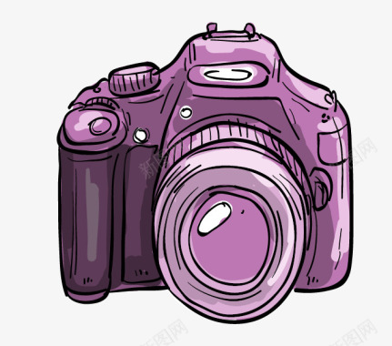 卡通手绘紫色单反相机图标图标