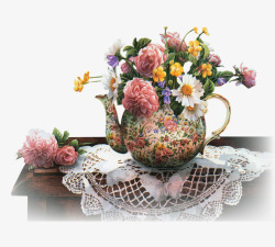 花朵桌子花瓶静物图素材