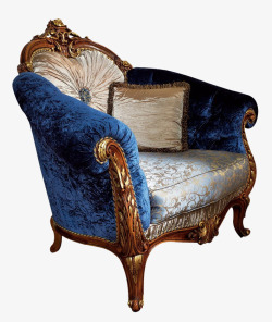 蓝色欧式复古单人沙发素材