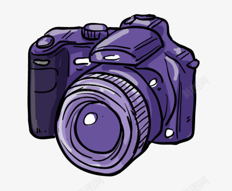 月饼摄影卡通手绘紫色单反相机图标图标