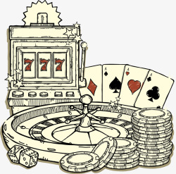 手绘赌盘扑克牌赌博元素矢量图素材