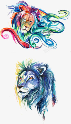 水彩手绘狮子造型素材