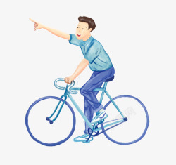手绘人物插图骑自行车踏青男孩素材