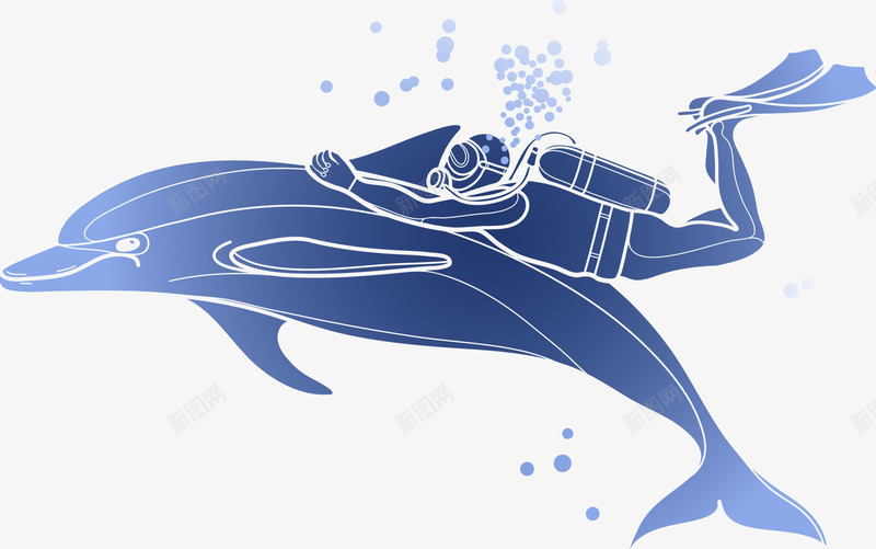 海豚潜水员矢量图ai免抠素材_88icon https://88icon.com 海豚 潜水员 矢量图