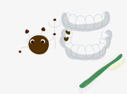 卡通手绘牙齿牙刷牙虫素材