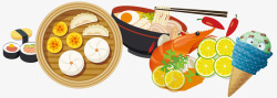卡通食物蒸饺面条水果龙虾素材
