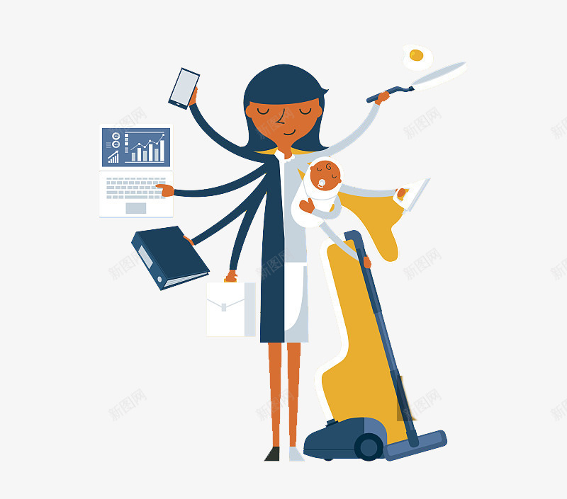 一个带着孩子的母亲png免抠素材_88icon https://88icon.com 平面宣传 形象 打扫卫生 扫尘 母子 漫画的设计 造型