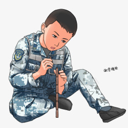 迷彩手绘卡通手绘战士兵哥哥高清图片