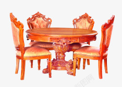 家具实木圆桌与板凳素材