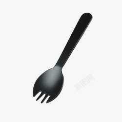 简约黑色塑料叉子勺叉实物素材