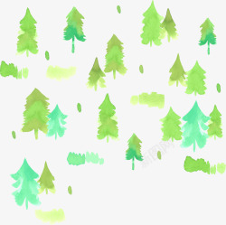 手绘水彩树林素材