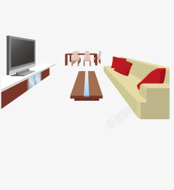 客厅沙发电视柜和电视素材